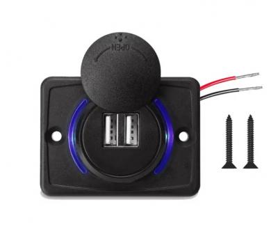 USB töltő 3.1A, vízálló, 12-24V felületre szerelhető